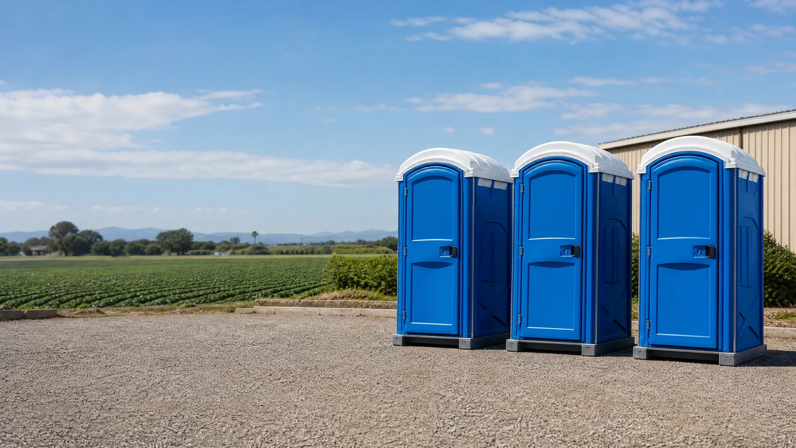 Clean portable restroom units prepared for rental planning in Oxnard